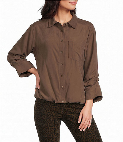 Westbound 3/4 Sleeve Rolled Sleeve Button Front Top