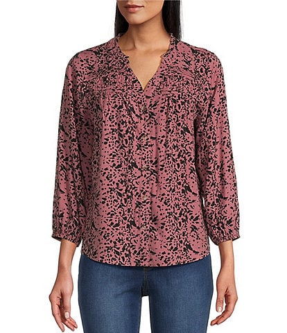 Westbound 3/4 Sleeve Y-Neck Button Front Top