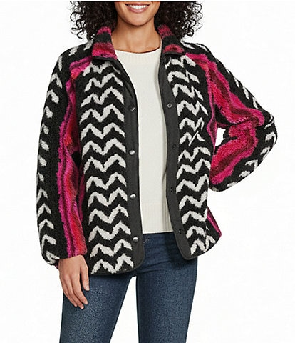 Westbound Abstract Print Long Sleeve Snap-Front Jacket
