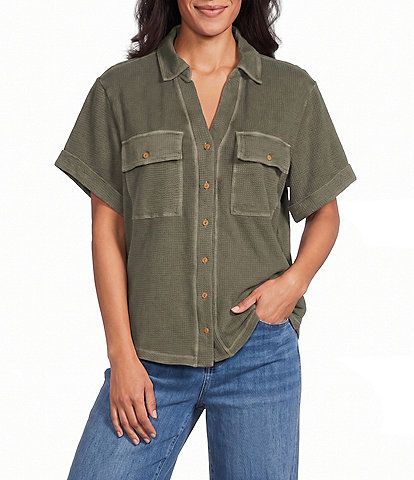 Westbound Button Down Rolled Sleeve Top