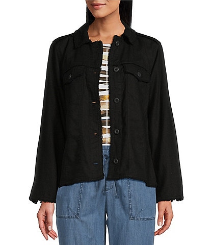 Westbound Button Front Long Sleeve Fray Detail Jacket
