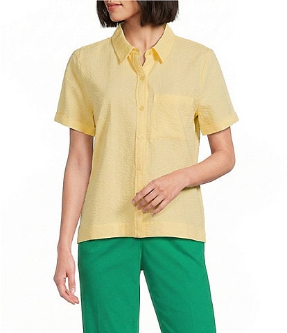 Westbound Button Front Y-Neck Short Sleeve Camp Top