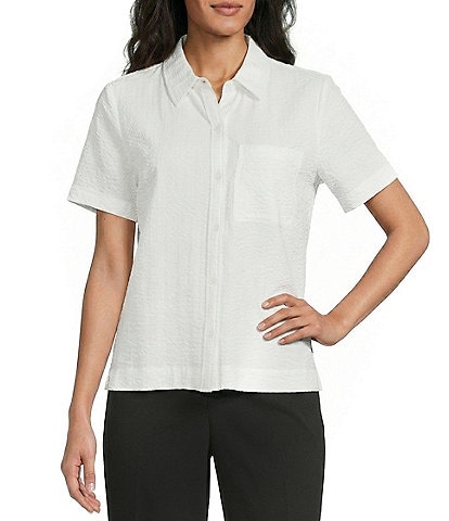 Westbound Button Front Y-Neck Short Sleeve Camp Top