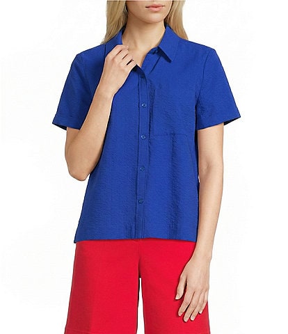 Westbound Button Front Y-Neck Short Sleeve Camp Top