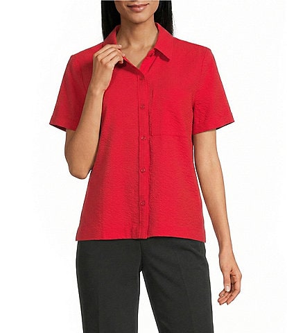Westbound Button Front Y-Neck Short Sleeve Camp Top