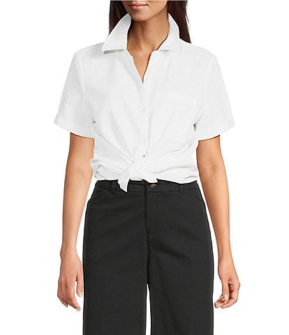 Westbound Perfect Outfit Picks Button Front Y-Neck Short Sleeve Camp Top