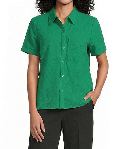 Westbound Button Front Y-Neck Short Sleeve Camp Top