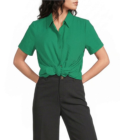 Westbound Perfect Outfit Picks Button Front Y-Neck Short Sleeve Camp Top