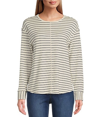 Westbound Classic Stripe Print Round Neck Long Sleeve Knit Tee Shirt