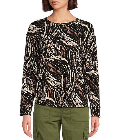 Westbound Diamond Trails Print Round Neck Long Sleeve Knit Tee Shirt