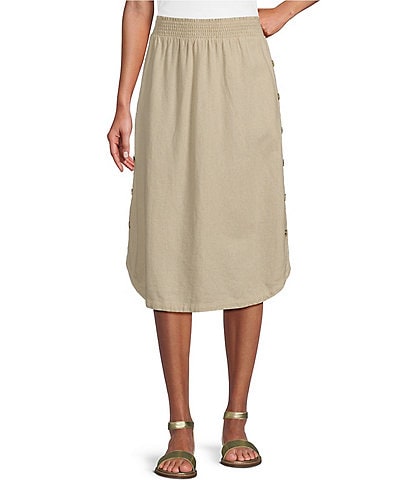 Westbound Elastic Waist Pull-On Mid Rise Button Side Detail A-Line Skirt