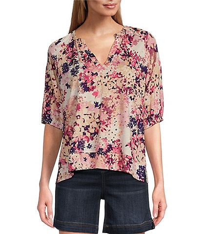 Westbound Elbow Puff Sleeve V-Neck Bloom Top