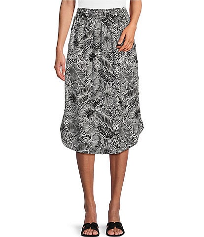 Westbound Floral Printed Pull-on Elastic Waist Mid Rise Button Side Detail A-line Skirt