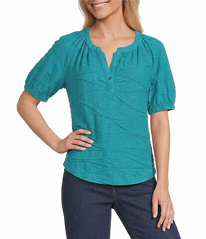 Westbound Knit Elbow Sleeve Henley Top