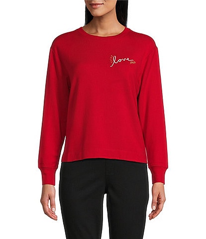 Westbound Knit Long Sleeve Crew Neck Love Embroidered Pullover