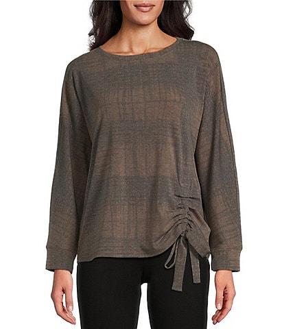 Westbound Knit Long Sleeve Crew Neck Ruched Shirt