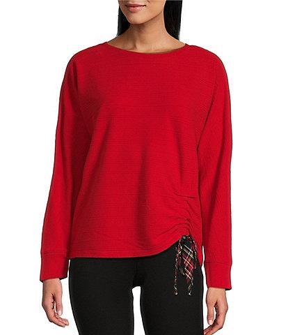 Westbound Knit Long Sleeve Crew Neck Ruched Shirt