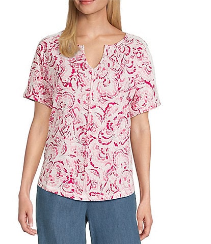 Westbound Blossom Print Knit Short Sleeve Top