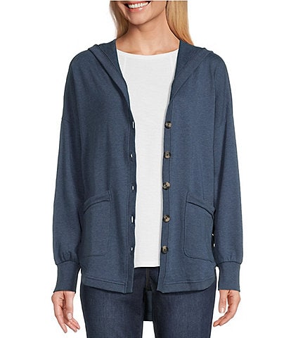 Westbound Knit V-Neck Button Front Hooded Cardigan