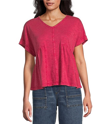 Westbound Knit V-Neck Flowy Short Sleeve Top