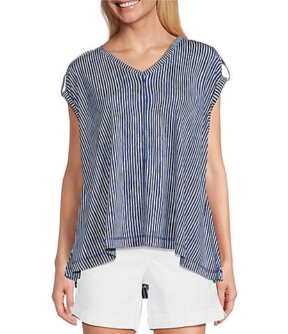 Westbound Knit V-Neck Short Sleeve High Low Hem Top