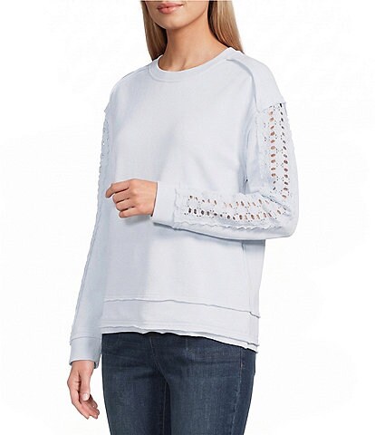 Westbound Lace Inset Long Sleeve Crew Neck Knit Top