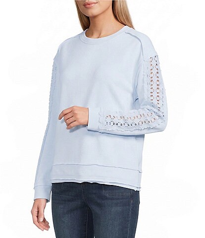 Westbound Lace Inset Long Sleeve Crew Neck Knit Top