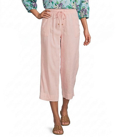 Westbound Linen Blend Flat Front Pull-On Crop Pants