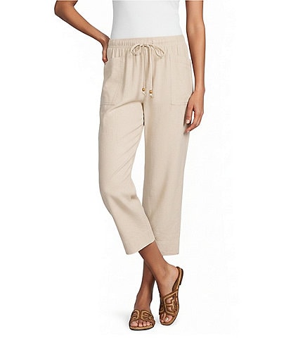 Westbound Linen Blend Flat Front Pull-On Crop Pants