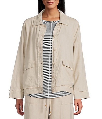 Westbound Linen-Blend Long Sleeve Button Front Jacket