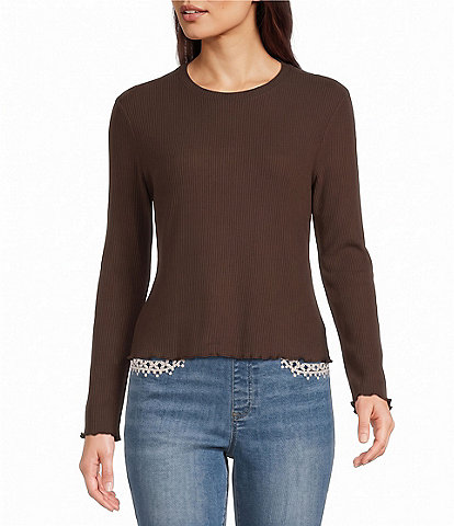 Westbound Long Sleeve Crew Neck Ribbed Top