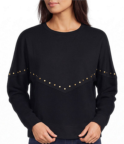Westbound Long Sleeve Crew Neck Studded Top