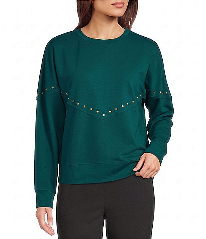 Westbound Long Sleeve Crew Neck Studded Top