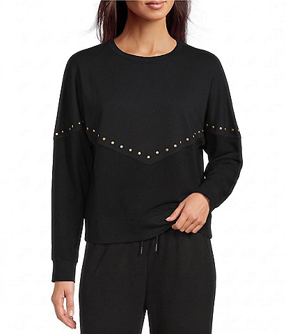 Westbound Long Sleeve Crew Neck Studded Top
