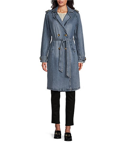 Westbound Long Sleeve Drape Denim Trench Coat