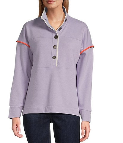 Westbound Long Sleeve Half Button Front Contrast Trim Top