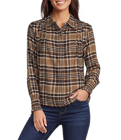Westbound Long Sleeve Y-Neck Button Front Blouse