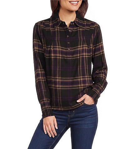 Westbound Long Sleeve Y-Neck Button Front Blouse