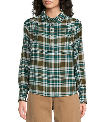 Westbound Long Sleeve Y-Neck Button Front Blouse