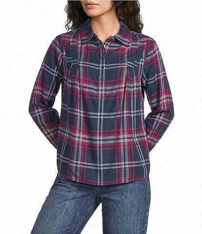 Westbound Long Sleeve Y-Neck Button Front Blouse