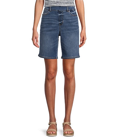 Westbound Mid Rise Flat Front Pocketed Denim Bermuda Shorts