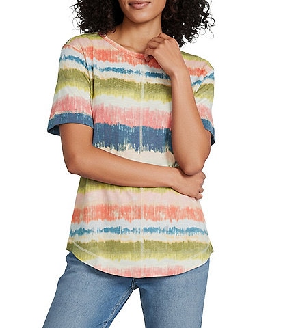 Westbound Multi Textured Rainbow Print Short Sleeve Crew Neck Top