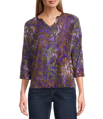 Westbound Notch Collar Printed 3/4 Sleeve Blouse
