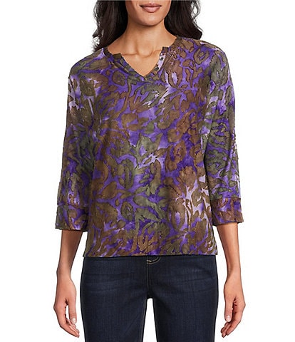 Westbound Notch Collar Printed 3/4 Sleeve Blouse