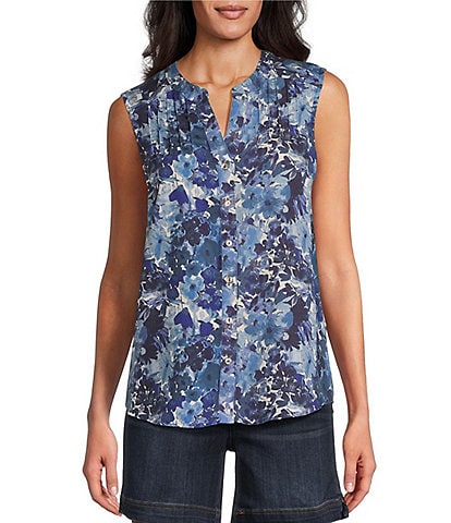 Westbound Oversized Floral Print Woven Sleeveless Button Front Blouse