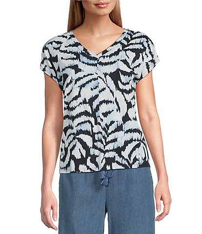 Westbound Palm Leaves V-Neck Cap Sleeve Top