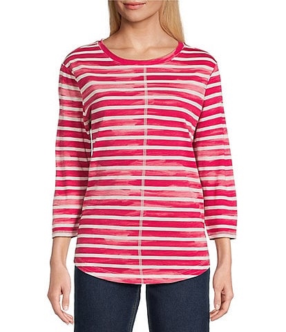 Westbound Persian Red Stripe 3/4 Sleeve Knit Crew Neck Top