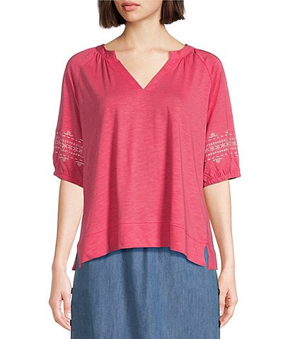 Westbound Petite Size 3/4 Puff Sleeve V-Neck Top