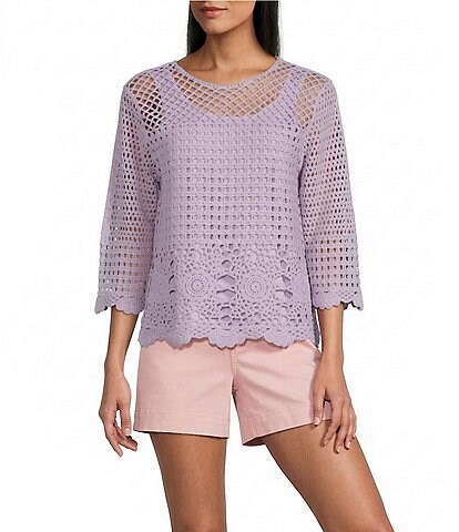 Westbound Petite Size 3/4 Sleeve Crochet Top