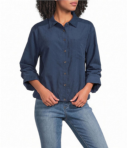 Westbound Petite Size 3/4 Sleeve Rolled Sleeve Button Front Top
